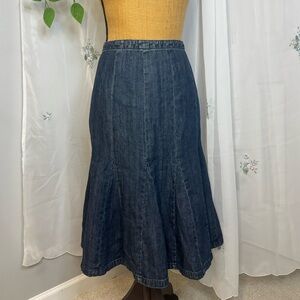 Vintage Y2K dark wash pleated denim midi skirt